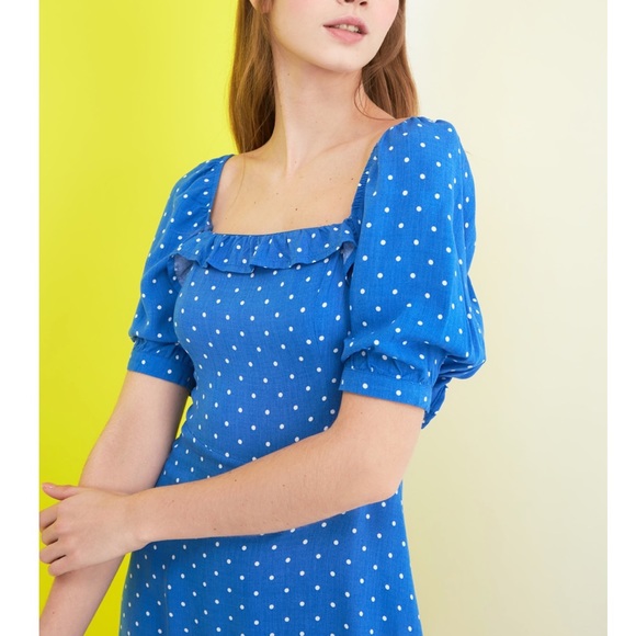 Blue Polka Dot Midi Dress - Picture 5 of 6